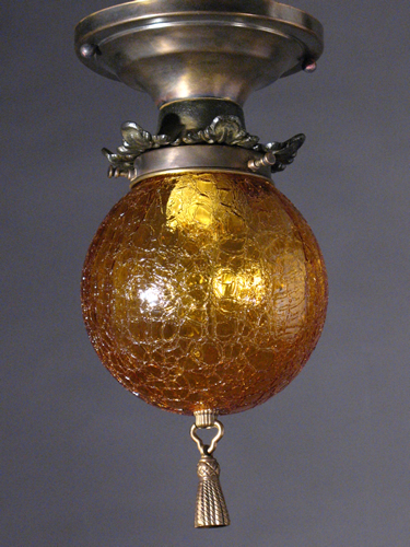 Amber Crackle Glass Flush Fixture